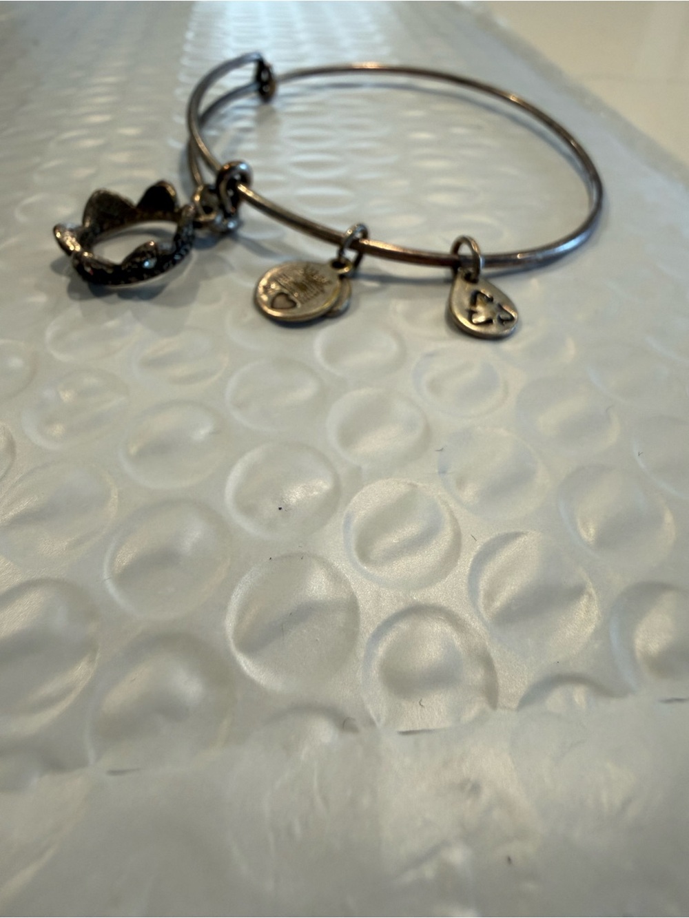 Alex and Ani Silver-Tone Crown with White Crystal Charm Adjustable Bracelet